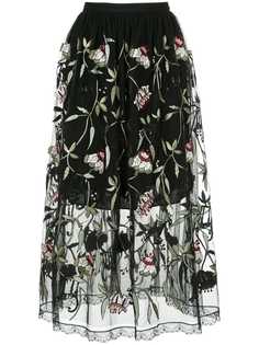 Markus Lupfer полупрозрачная юбка с вышитыми цветочными узорами