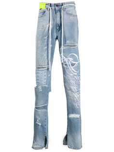 Off-White джинсы с эффектом потертости и шнурком