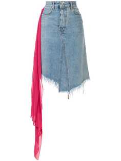 Unravel Project джинсовая юбка с бахромой и контрастным платком