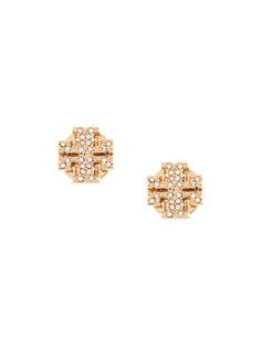Tory Burch серьги-гвоздики с кристаллами и логотипом