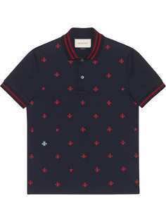 Gucci рубашка-поло с узором с пчелами и звездами