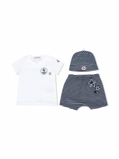 Moncler Kids комплект из футболки, шапки и полосатых шортов