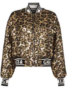 Dolce & Gabbana леопардовая куртка-бомбер с пайетками