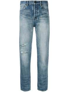 Saint Laurent состаренные джинсы с завышенной талией