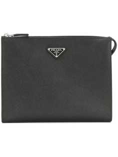 Prada кожаный клатч с логотипом