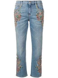 Roberto Cavalli укороченные джинсы с вышивкой