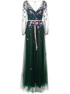 Marchesa Notte длинное платье из тюля с цветочным принтом