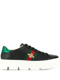 Gucci кроссовки Ace на платформе с вышивкой