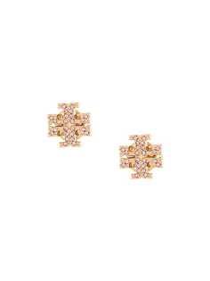 Tory Burch серьги-гвоздики с кристаллами и логотипом