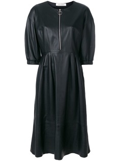 Yves Salomon кожаное платье с короткими рукавами