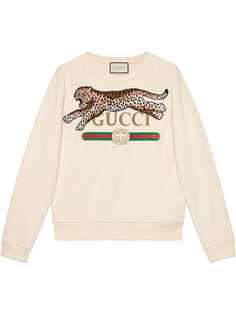 Gucci толстовка с логотипом и нашивкой леопарда
