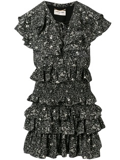 Saint Laurent шифоновое платье USA с принтом черепов