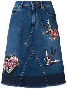 Red Valentino джинсовая юбка с вышивкой