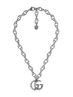 Gucci колье с логотипом GG из палладия и кристаллов