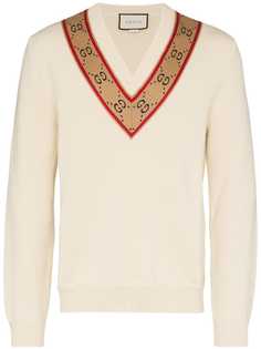 Gucci свитер с V-образным вырезом и узором GG