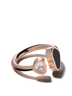 Chopard кольцо Happy Hearts из розового золота с ониксом и бриллиантом