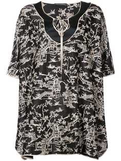 Josie Natori укороченный кафтан с вышивкой пагод