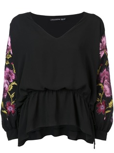 Josie Natori блузка с цветочной вышивкой