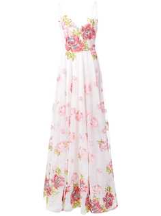 Marchesa Notte длинное платье с принтом роз