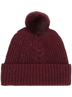 N.Peal fur bobble cable beanie