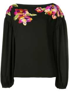 Josie Natori блузка с цветочной вышивкой