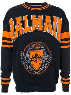 Balmain джемпер с эффектом потертости и логотипом