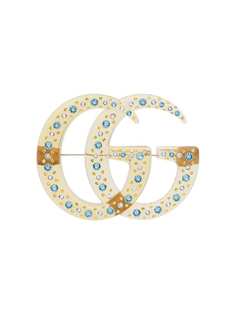 Gucci брошь в форме логотипа GG с кристаллами