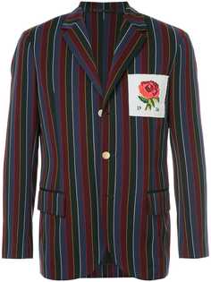 Kent & Curwen полосатый блейзер с заплаткой с розой