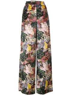 Erdem бархатные широкие брюки Bertie с цветочным принтом
