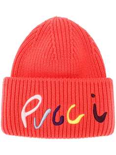 Emilio Pucci шапка бини в рубчик с вышитым логотипом