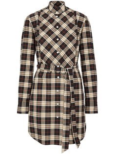 Burberry платье-рубашка в клетку с завязкой на талии