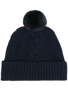 N.Peal fur bobble cable beanie