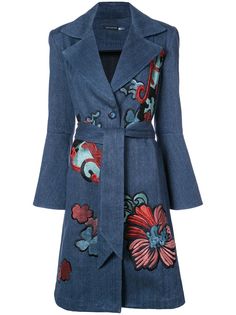 Josie Natori джинсовый тренч с вышивкой