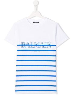Balmain Kids футболка в полоску с логотипом
