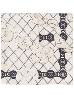 Chanel Pre-Owned платок в клетку с цветочным принтом