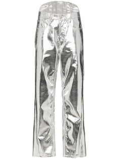 pushBUTTON straight-leg corseted metallic trousers