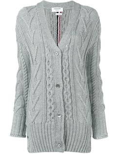 Thom Browne классический фактурный кардиган с V-образным вырезом и полосками интарсия