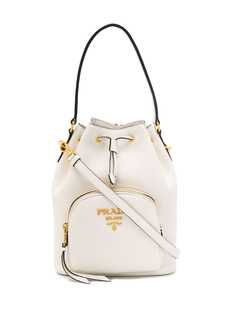 Prada logo plaque bucket bag