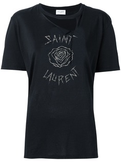 Saint Laurent футболка с разрезом и принтом логотипа