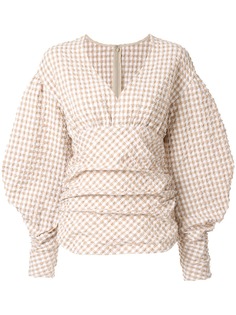 Irene топ в клетку гингем с пышными рукавами