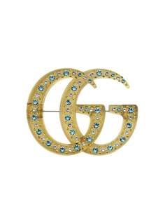 Gucci брошь с логотипом Double G и кристаллами