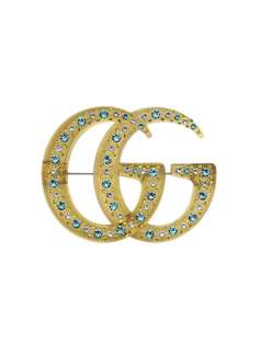 Gucci брошь с логотипом Double G и кристаллами