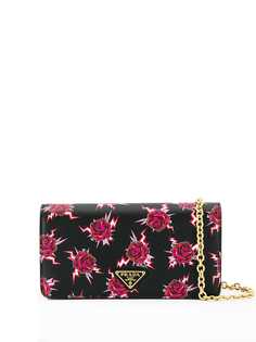 Prada rose print wallet on chain