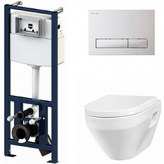 Комплект унитаза Spirit C701738SC c инсталляцией I012702 и клавишей I014101 с сиденьем Микролифт и Белой клавишей смыва AM PM