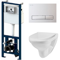 Комплект унитаза Sense L C741738SC c инсталляцией I012702 и и клавишей смыва I014101 с сиденьем Микролифт и Белой клавишей смыва AM PM