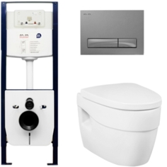 Комплект унитаза Bliss L C531738SC c инсталляцией I012702 и клавишей I014151 с сиденьем Микролифт и клавишей смыва Хром AM PM