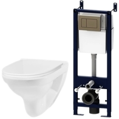 Комплект унитаза с инсталляцией Sense L IS3741738 с сиденьем Микролифт и клавишей смыва Хром AM PM