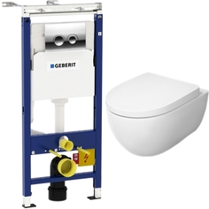 Комплект унитаза Awe C111738WH+C117852WH с инсталляцией Geberit Duofix Delta UP100 458.122.21.1 с сиденьем Микролифт и клавишей смыва Хром AM PM
