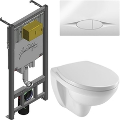 Комплект унитаза Patio EDV102-00 с инсталляцией E29025-NF/E29026-01R с сиденьем Микролифт и Белой клавишей смыва Jacob Delafon