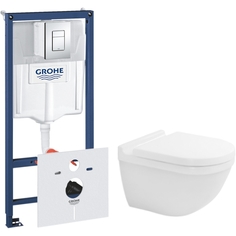 Комплект унитаза Starck 3 2225090000 с инсталляцией Grohe Rapid SL 38775001 с сиденьем Микролифт и клавишей смыва Хром Duravit